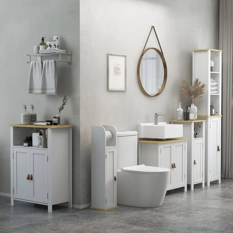 Image of Kleankin Bathroom Under Sink Cabinet with Adjustable Shelf, White White Unisex