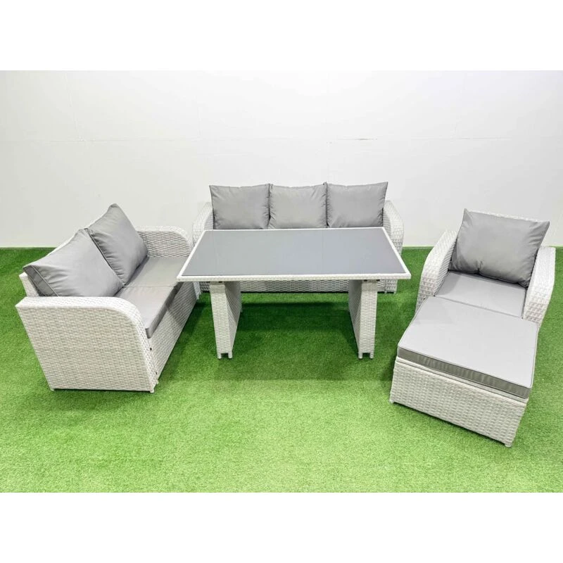 Image of Fimous Rattan Outdoor Sofa Set with Big Stool Light Grey 7 Seater Light Grey Unisex