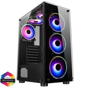 image of CIT Mirage F6 6x RGB Rainbow Fans Glass Front and Side Panel PC Case