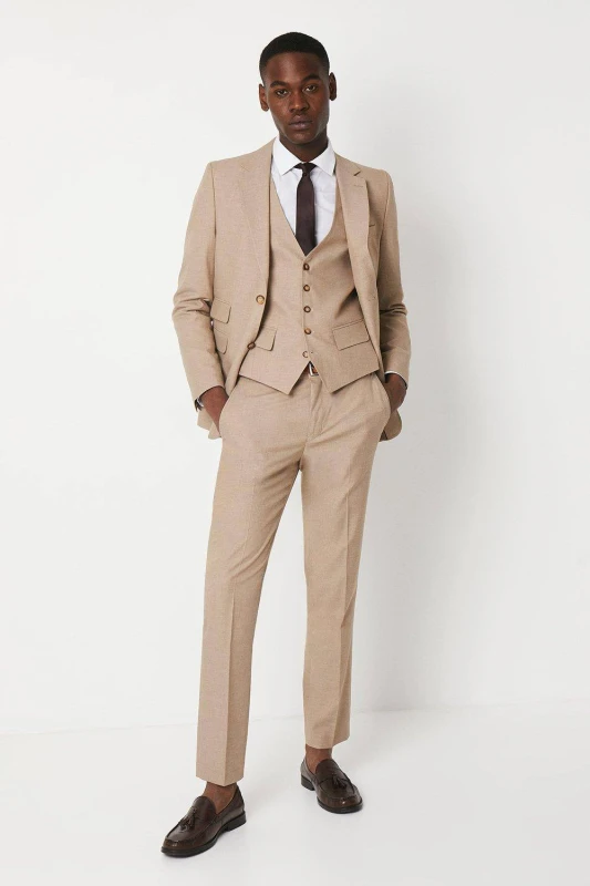 Image of Burton Mens Slim Fit Neutral End On End Suit Trouser Neutral 40R Male BBB05288