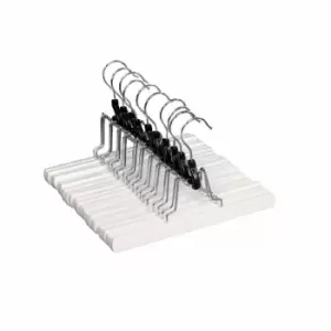 Image of Pack of 10 White Wooden Non-Slip Clothes Garment Coat Skirt Trouser Hangers - Oypla