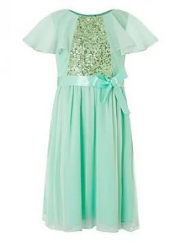 Monsoon Girls Ellie Cape Sequin Dress - Mint, Mint, Size 8 Years, Women