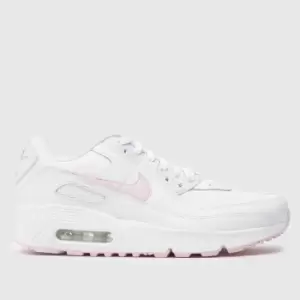 Nike White & Pink Air Max 90 Girls Youth Trainers