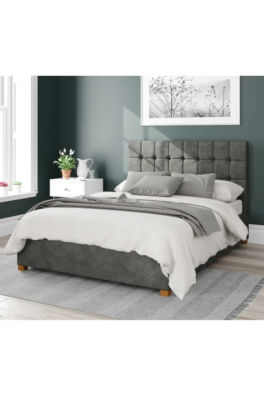 Image of Aspire Aspire Sinatra Upholstered Ottoman Storage Bed, Kimiyo Linen Fabric in Grey Size: Small Double Grey Small Double Unisex 5057632165251