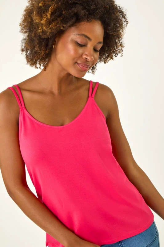 Image of Roman Womens Plain Double Strap V-Neck Stretch Vest Top in Pink Size: 18 Pink Female 18