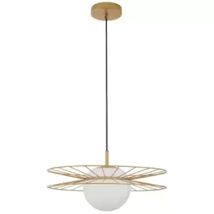 image of Netlighting Merano Lakeland Globe Pendant Ceiling Light Opal Glass Gold Metal Le