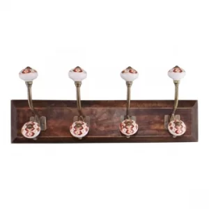 Image of 4 Double Coat Hooks, Kasbah Design on Wooden Base
