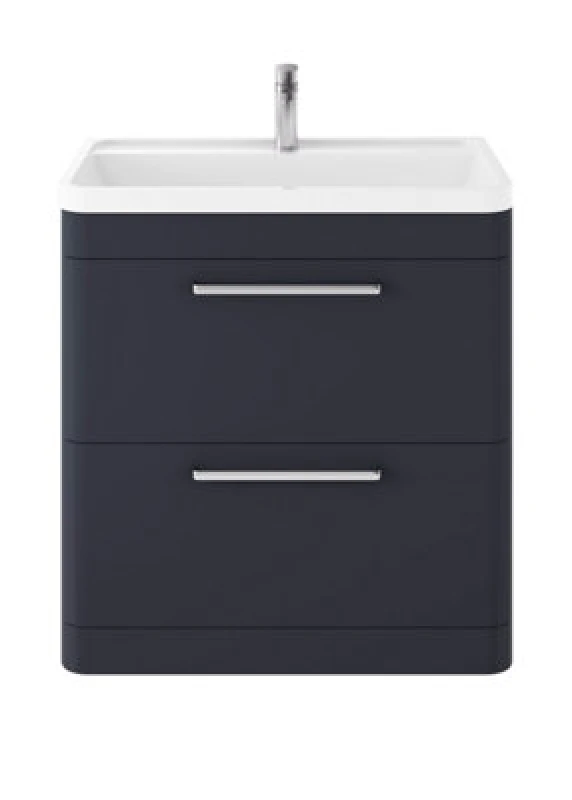 Image of Hudson Reed Solar Floor Standing 2 Door Vanity Unit With Polymarble Basin, Durable Modern Vanity Unit In Indigo Blue, 800mm
