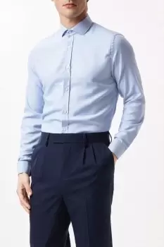 Image of Mens Blue Tailored Fit Long Sleeve Puppytooth Cutaway Collar Shirt