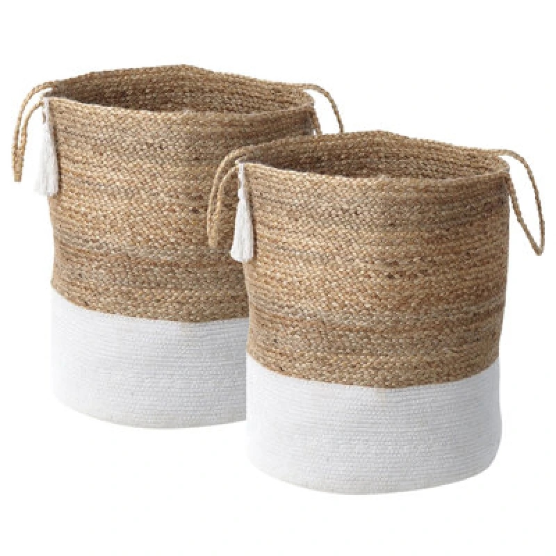 Image of Beliani Set Of 2 Baskets Gajar Jute White