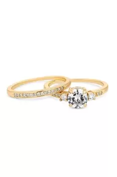 image of Gold Plated Cubic Zirconia Round Stone Engagement Ring Set