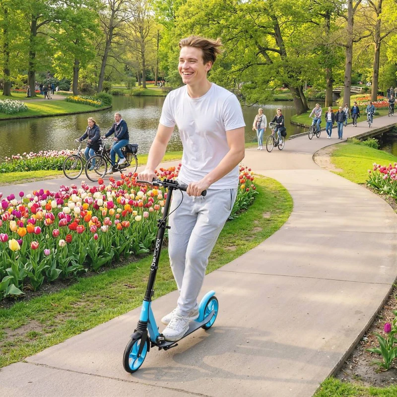 Image of HOMCOM Folding Kick Scooter for 14+ w/ Adjustable Height in Blue Blue Unisex