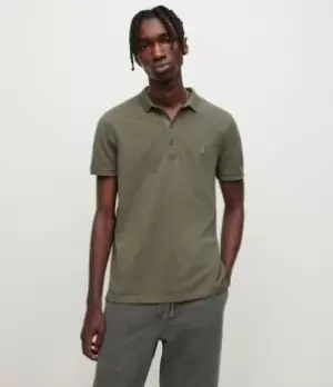 Image of AllSaints Mens Reform Short Sleeve Polo Shirt, Sacremento Green, Size: L