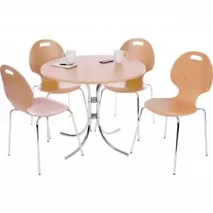 Image of Teknik Office Cafe Bistro Set with Round Beech Effect Bistro Table and