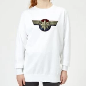 Image of Captain Marvel Chest Emblem Womens Sweatshirt - White