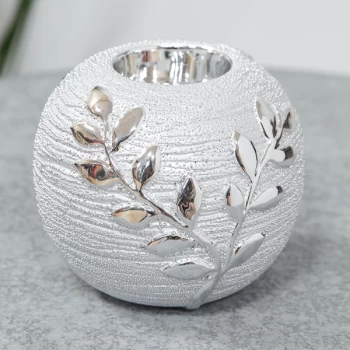 image of Textured Silver Tree Branch Ceramic Tealight Holder 10cm