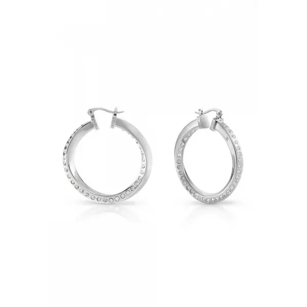 image of Guess Jewellery Ladies Rhodium Plated Twisted Hoop Crystals Earrings