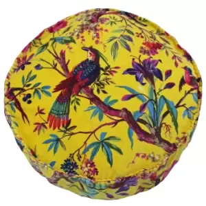 image of Paoletti Paradise Round Polyester Filled Cushion Cotton Yellow