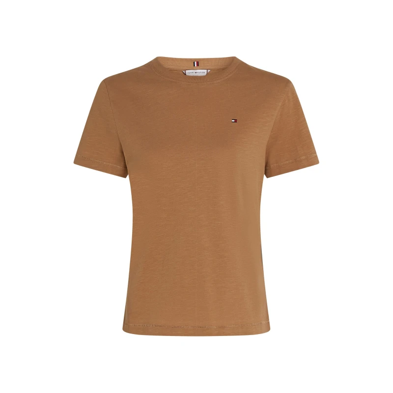 Image of Tommy Hilfiger Womens Slim Slub Long-Sleeve T-Shirt Safari Canvas female 10 (S)