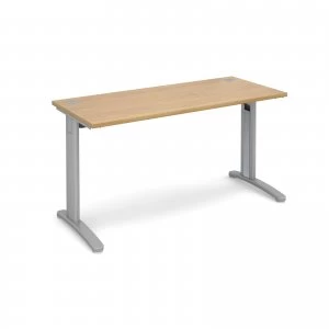 image of TR10 Straight Desk 1400mm x 600mm - Silver Frame Oak Top