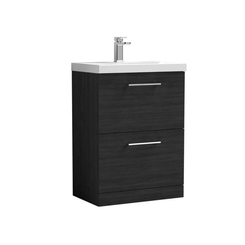 Image of Balterley Bathroom 2 Soft Close Drawer Floor Standing Vanity Unit, Black, 600mm in Black Unisex