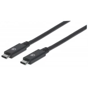 Image of Manhattan USB-C to USB-C Cable 1m Male to Male 10 Gbps (USB 3.2 Gen2 aka USB 3.1) 5A (super fast charging) SuperSpeed+ USB Black Lifetime Warranty Pol