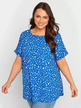 Image of Yours Short Sleeve Boxy Top Cobalt Markings - Blue Size 14, Women