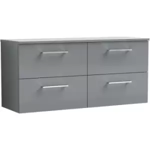 Image of Arno Gloss Cloud Grey 1200mm Wall Hung 4 Drawer Vanity Unit with Worktop - ARN1324W2 - Cloud Grey - Nuie