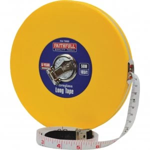 image of Faithfull Closed ABS Fibreglass Long Tape Measure Imperial & Metric 165ft / 50m 13mm