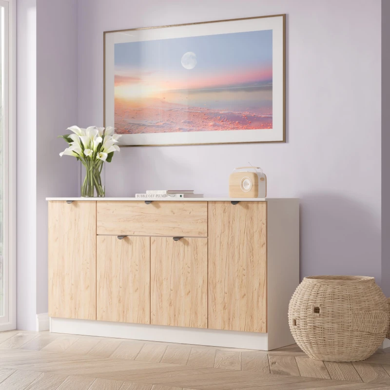 Image of Ready Assembled 2 U Norway 4 Door 1 Drawer Wide Unit (Ready Assembled) in Beige Beige Unisex