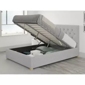 Image of Olivier Ottoman Upholstered Bed, Kimiyo Linen, Silver - Ottoman Bed Size Double (135x190)