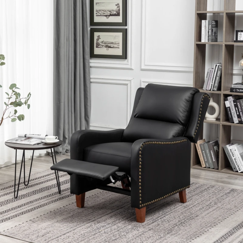 Image of FURNITURE ONE Push Back Recliner Armchair, PU Leather Upholstered Recliner Padded Chair in Black Size: 1 Pack Black Unisex 1 Pack