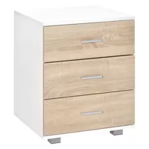 image of Homcom Bedside Table With 3 Drawers Oak And White Aluminium Handles