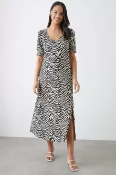 Image of Mono Zebra V Neck Midi Dress