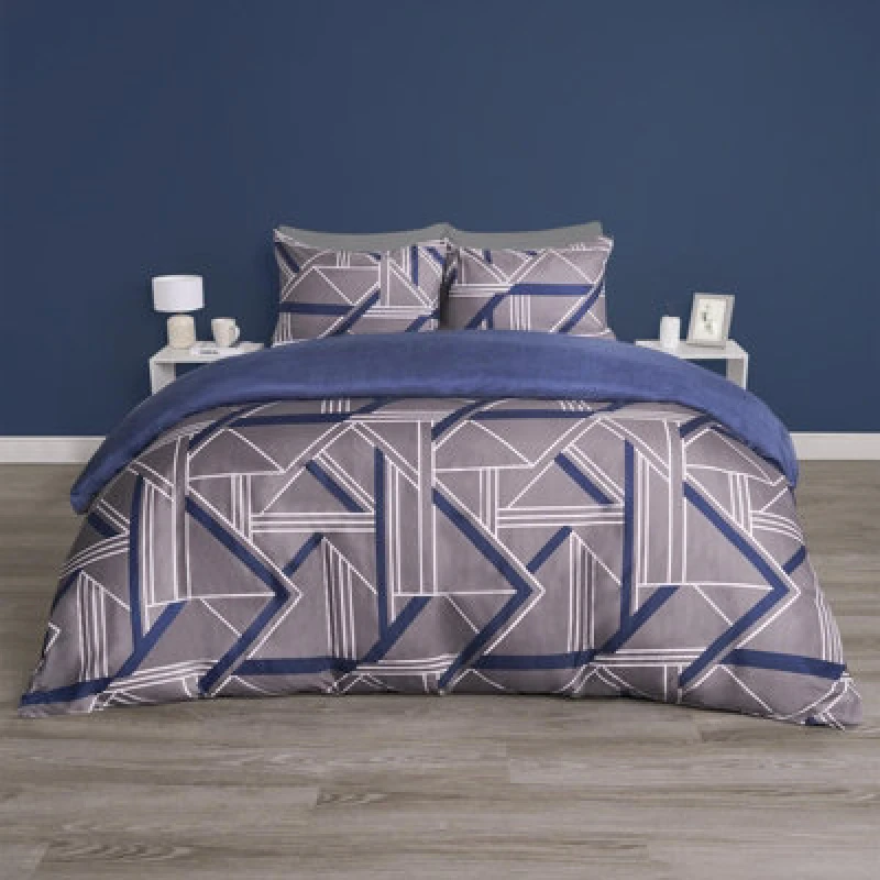 Image of OHS OHS Geo Duvet Cover Set Quilt Pillowcase Bedding Abstract Reversible in Charcoal Size: Double Charcoal Double Unisex 5027434200061