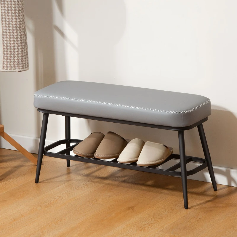 Image of HOMCOM HOMCOM PU Leather Shoe Storage Bench with Padded Seat Cushion for Hallway in Grey Grey One Size Unisex 5063603279544