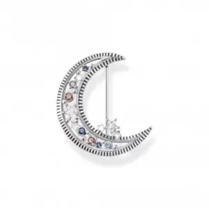 image of Sterling Silver Multicoloured Stones Crescent Moon Brooch X0283-945-7