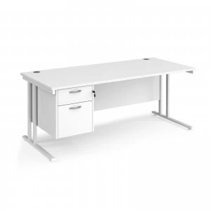 image of Maestro 25 WL Straight Desk With 2 Drawer Pedestal 1800mm - White cant