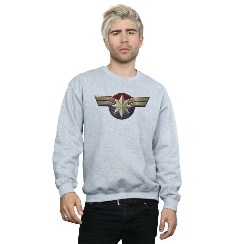 Image of Marvel Marvel Men Captain Chest Emblem Sweatshirt in Grey Size: Small Grey S Male 5059114214365