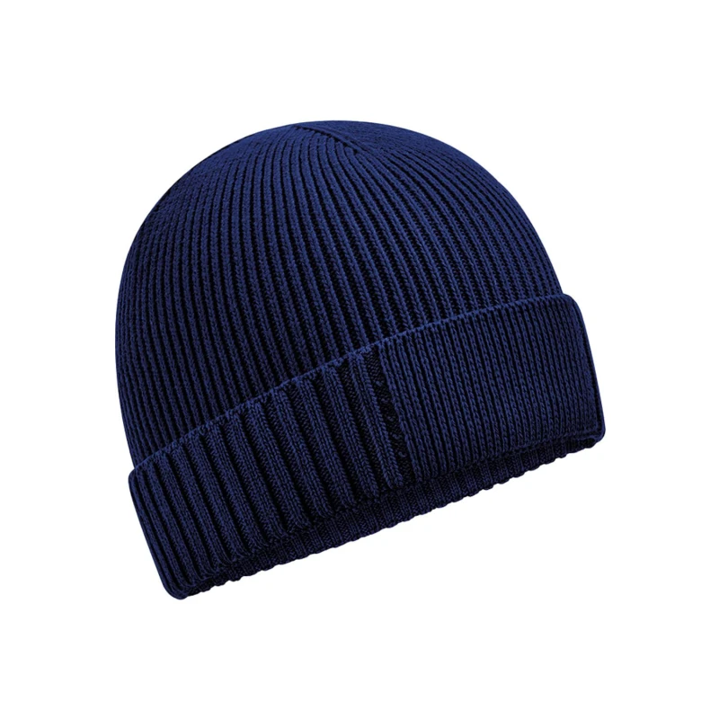 Image of Beechfield Beechfield Men Cotton Engineered Patch Beanie in Navy Navy One Size Male 5063425806591