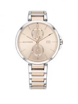 Image of Tommy Hilfiger Angela Carnation Gold Sunray Dial Two Tone Stainless Steel Bracelet Ladies Watch