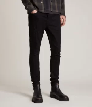 Image of AllSaints Mens Cigarette Damaged Skinny Jeans, Black, Size: 30/L32