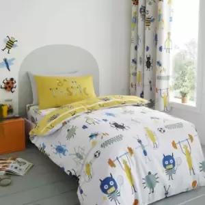 image of Catherine Lansfield Kids Bugtastic Print Easy Care Duvet Cover Set, Yellow, Double