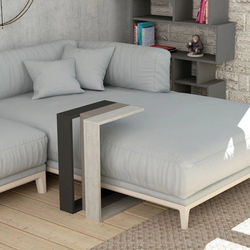 Image of DECORTIE Decortie - Muju Modern c Shape Table Anthracite Grey Mocha Grey Ancient White Multipurpose h 57cm - Anthracite Grey M.SH.13620.5