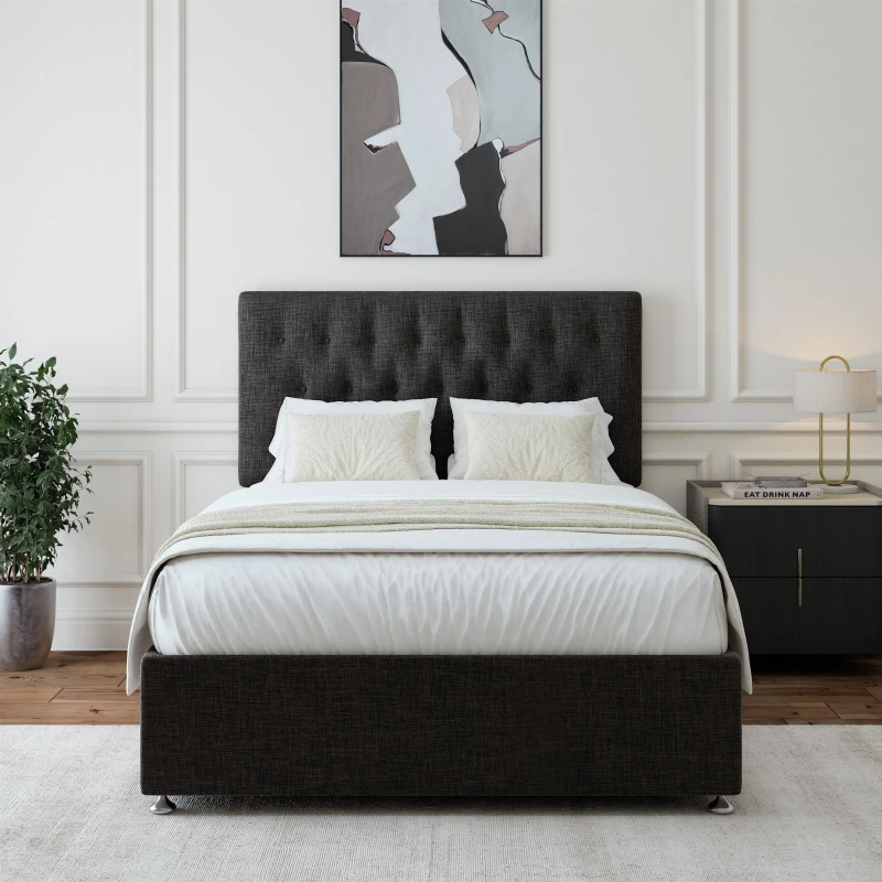 Image of Bedmaster Bedmaster Linen Divan Base And Button Headboard in Mauve Size: Single Mauve Single Unisex 9501174488997