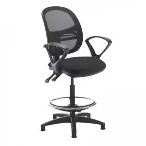 image of Jota mesh back draughtsmans chair with fixed arms - Havana Black