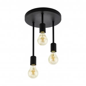 image of Eglo Wilmcote 3L Flush Ceiling Light - Black