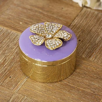 image of Sophia Trinket Box - Lilac Lid with Crystal Flower