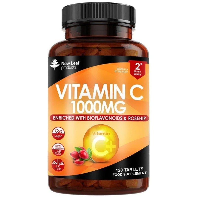Image of New leaf health New Leaf Vitamin C Tablets 1000mg +Rosehip Bioflavonoids 120 Yellow unisex