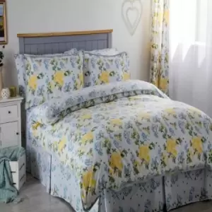 image of Belledorm Arabella Country Dream Duvet Cover Set (King) (White/Blue/Lemon) - White/Blue/Lemon